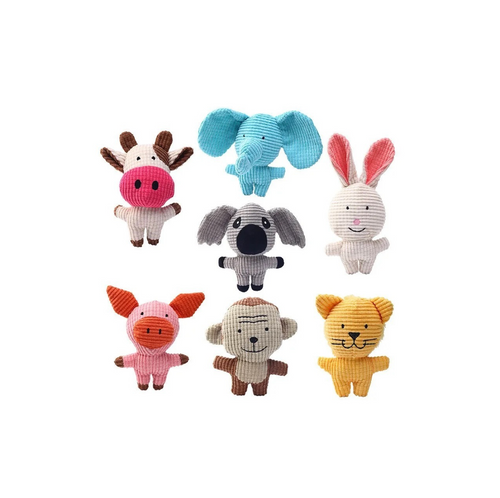 Set of colorful knitted animal toys on a white background