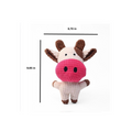 Small plush moose toy with measurements on a white background