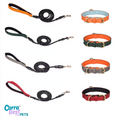Dog leashes and collars in various colors with 'Corra Best for Pets' branding.