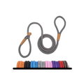 Dog leash with wooden handle and color swatch below on a white background