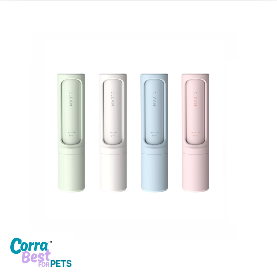 Four cylindrical pet products in different colors with 'Corra Best for Pets' branding on a white background.
